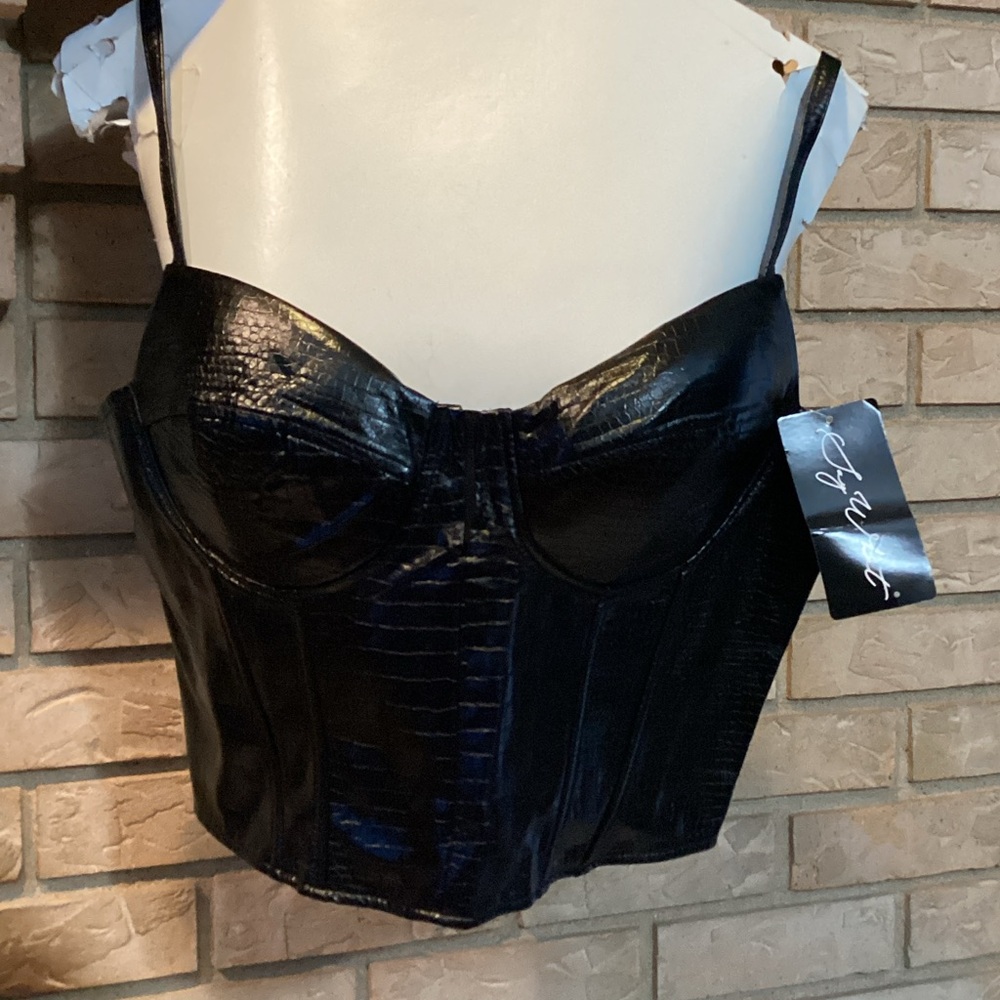 Say What? Black Faux Croc Bustier Top